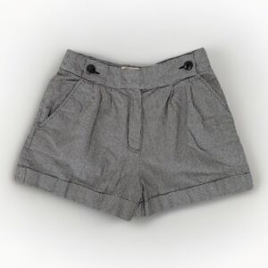 Sézane Shorts Womens 36 Black Houndstooth William High Rise Cuffed Twill Pleated